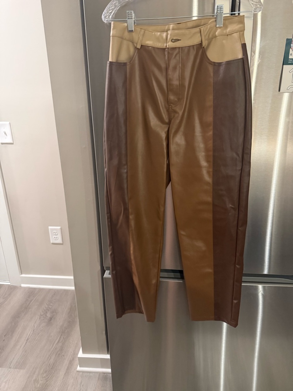 Women’s Two-Tone Brown Faux Leather Pants